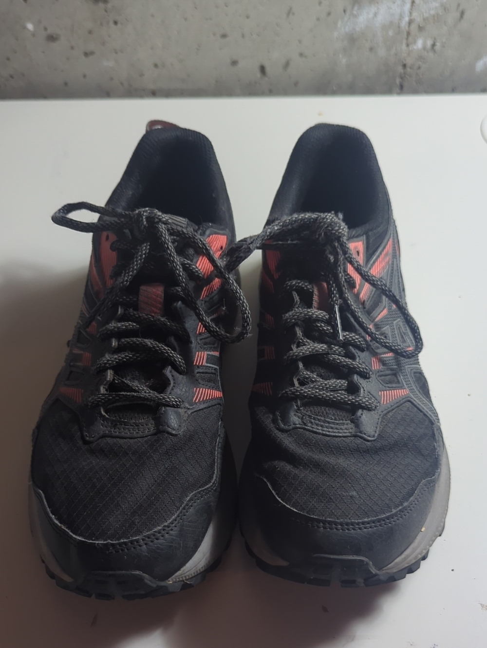 Black And Neon Coral Tennis Shoes